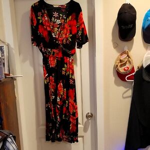 Floral Black and Red Women's Dress